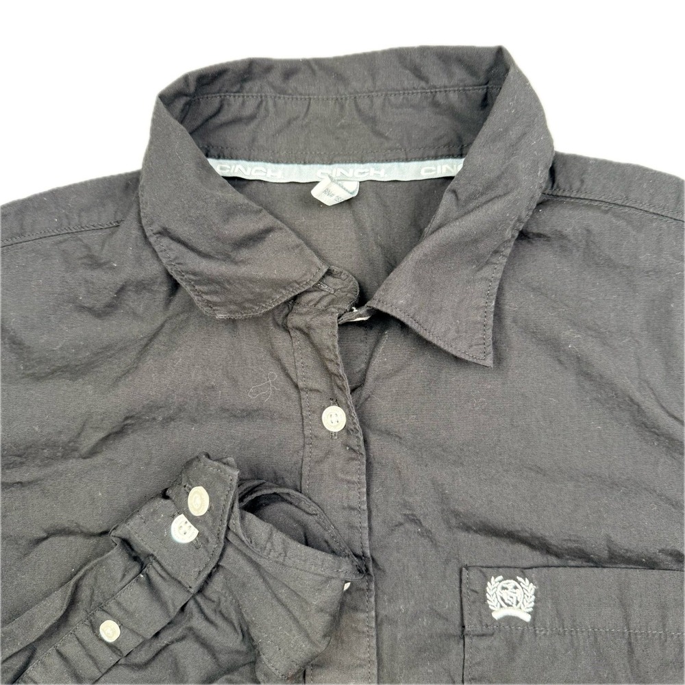 Cinch Mens Long Sleeve Button Down Western Shirt Black Embroidered Logo XL 0226